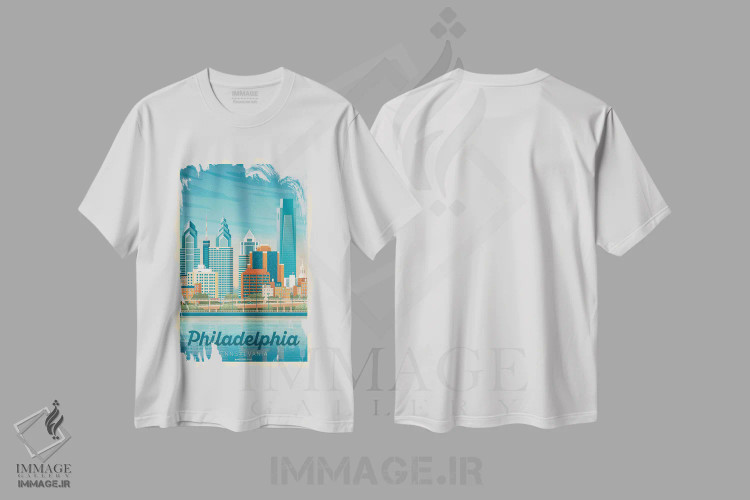 تیشرت سفید طرح دار پوستر سفر فیلادلفیا پنسیلوانیا، تزئینی اثر اولا هوپ تراول پوسترز | فروشگاه ایماژ