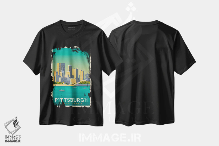 تیشرت مشکی طرح دار پوستر سفر پیتسبرگ پنسیلوانیا، تزئینی اثر اولا هوپ تراول پوسترز | فروشگاه ایماژ