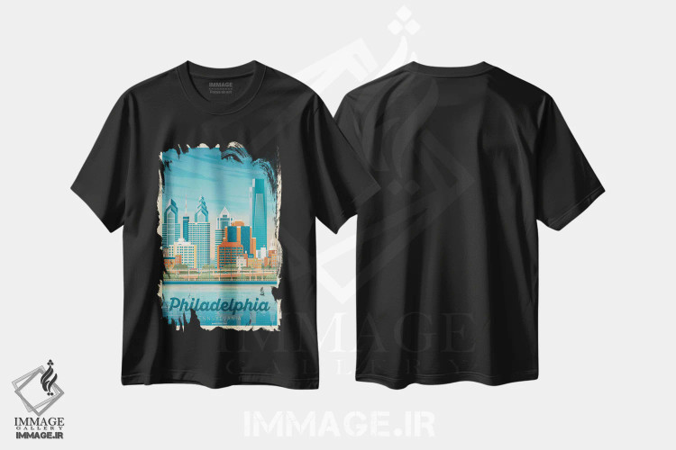 تیشرت مشکی طرح دار پوستر سفر فیلادلفیا پنسیلوانیا، تزئینی اثر اولا هوپ تراول پوسترز | immage.ir