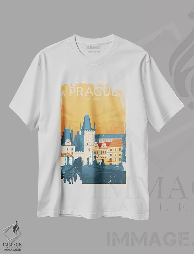 تیشرت سفید طرح دار پوستر سفر پراگ، تزئینی اثر اولا هوپ تراول پوسترز | immage.ir