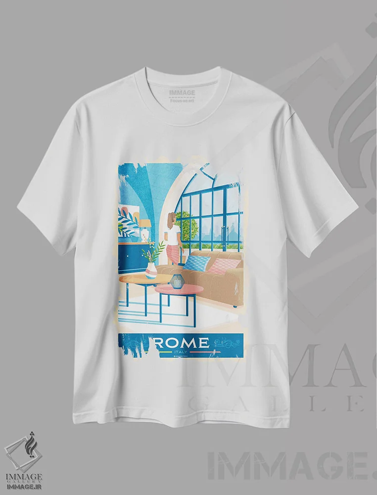 تیشرت سفید طرح دار پوستر سفر رم، تزئینی اثر اولا هوپ تراول پوسترز | فروشگاه ایماژ