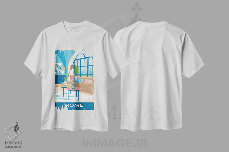 تیشرت سفید طرح دار پوستر سفر رم، تزئینی اثر اولا هوپ تراول پوسترز | فروشگاه ایماژ