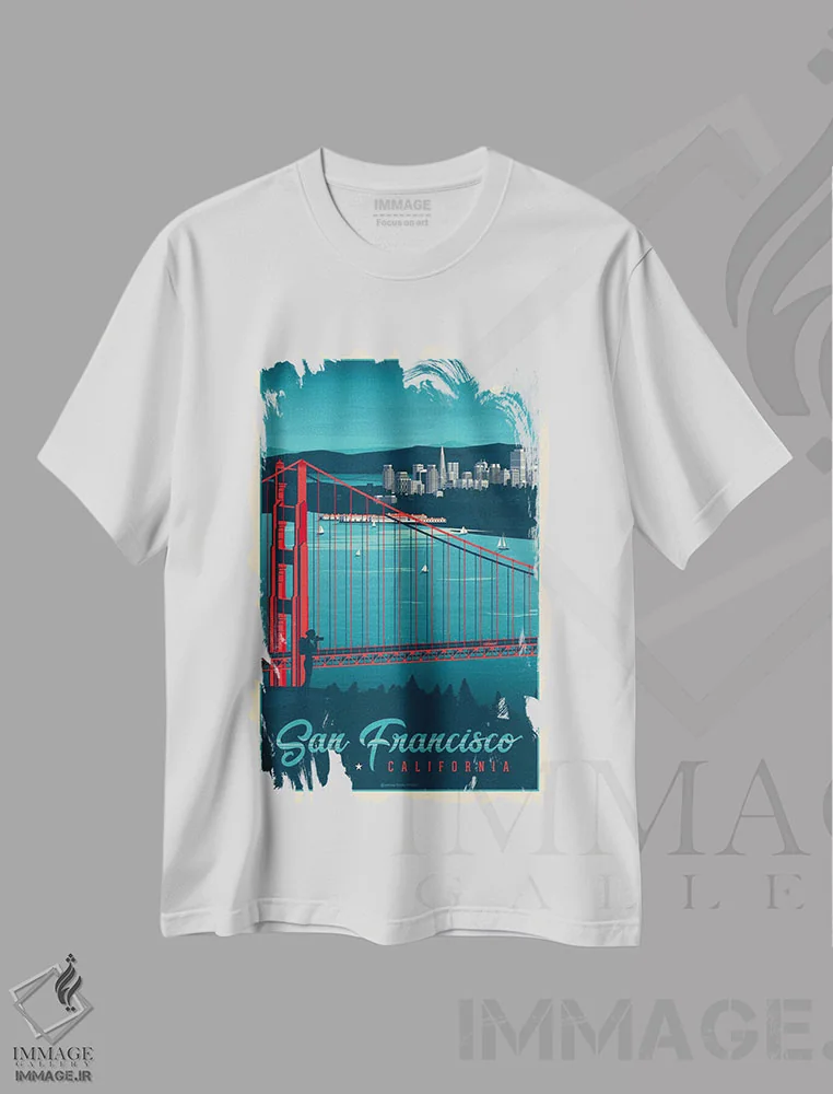 تیشرت سفید طرح دار پوستر سفر سان فرانسیسکو کالیفرنیا، تزئینی اثر اولا هوپ تراول پوسترز | immage.ir