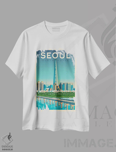 تیشرت سفید طرح دار پوستر سفر سئول کره جنوبی، تزئینی اثر اولا هوپ تراول پوسترز | فروشگاه ایماژ
