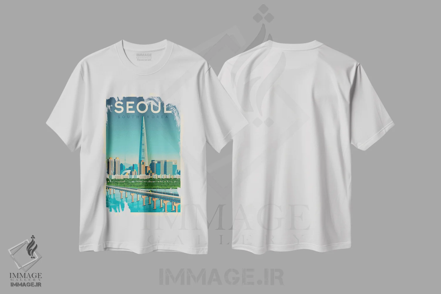تیشرت سفید طرح دار پوستر سفر سئول کره جنوبی، تزئینی اثر اولا هوپ تراول پوسترز | فروشگاه ایماژ