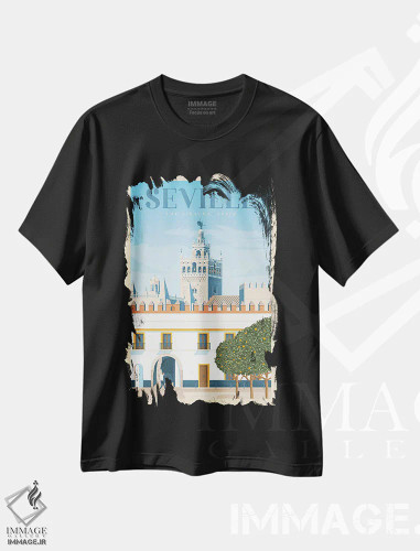 تیشرت مشکی طرح دار پوستر سفر سویل آندلسیا، تزئینی اثر اولا هوپ تراول پوسترز | فروشگاه ایماژ