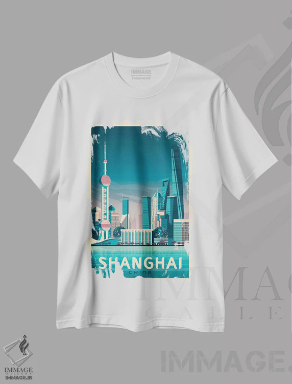 تیشرت سفید طرح دار پوستر سفر شانگهای چین، تزئینی اثر اولا هوپ تراول پوسترز | فروشگاه ایماژ