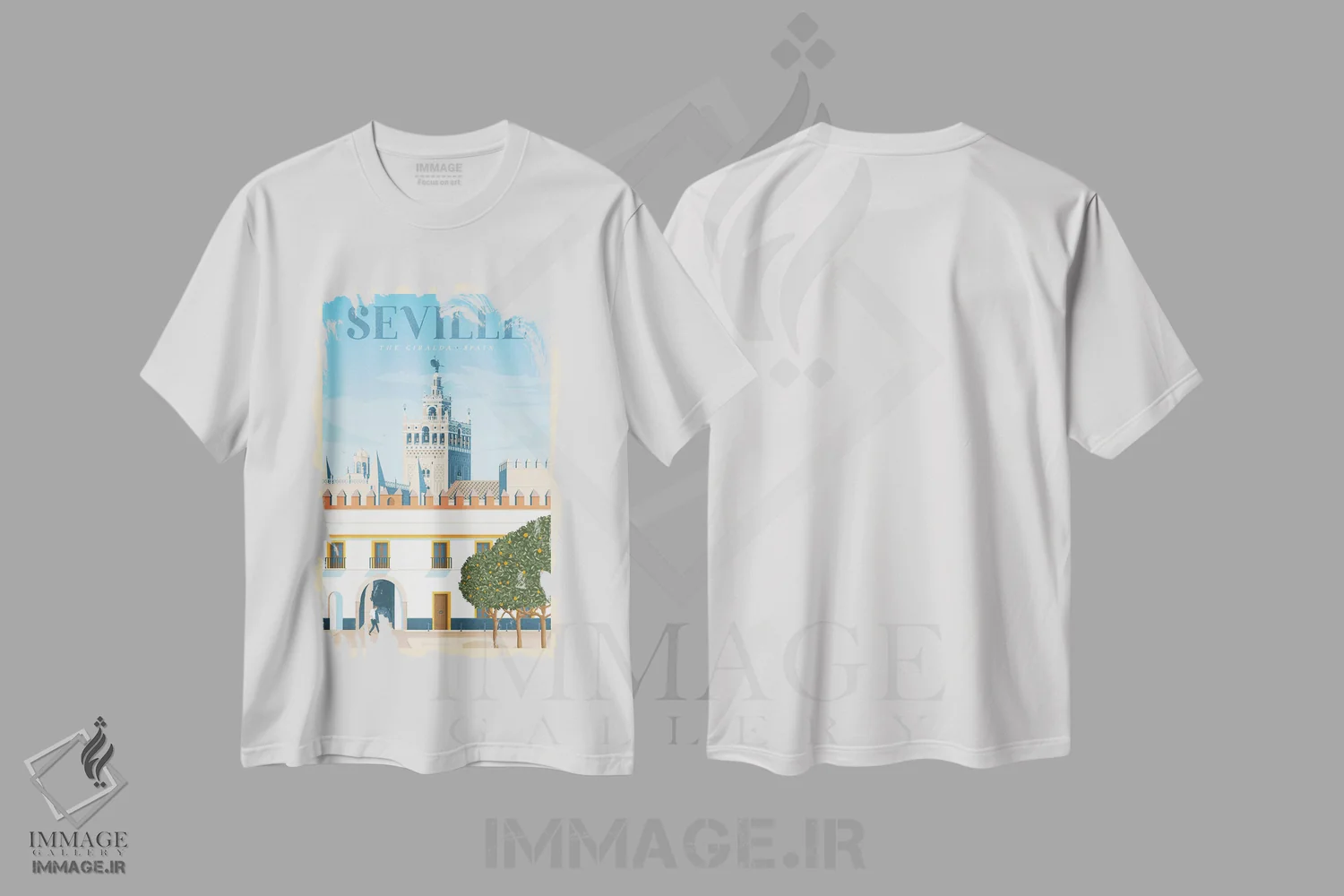 تیشرت سفید طرح دار پوستر سفر سویل آندلسیا، تزئینی اثر اولا هوپ تراول پوسترز | immage.ir