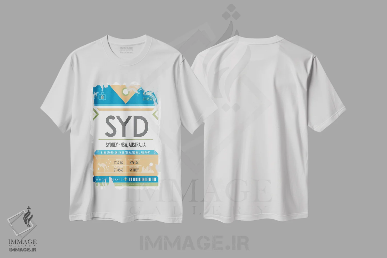 تیشرت سفید طرح دار پوستر سفر با برچسب فرودگاه سیدنی، تزئینی اثر اولا هوپ تراول پوسترز | immage.ir
