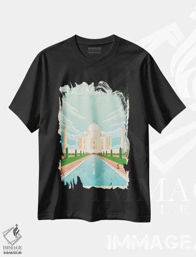 تیشرت مشکی طرح دار پوستر سفر تاج محل هند، دکور آسیایی اثر اولا هوپ تراول پوسترز | فروشگاه ایماژ