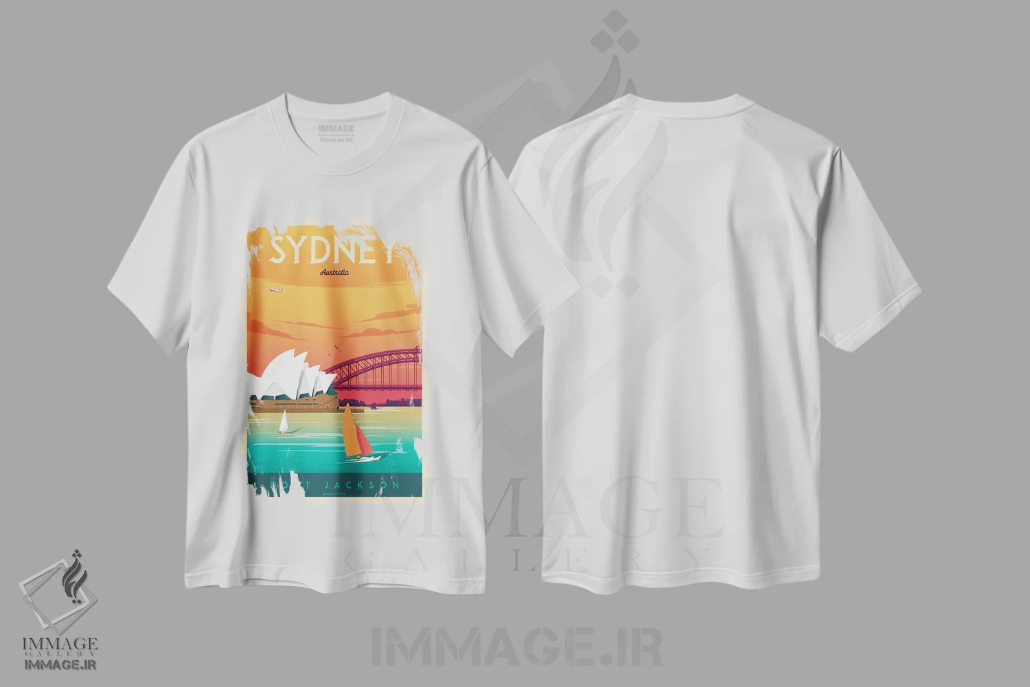 تیشرت سفید طرح دار پوستر سفر سیدنی استرالیا، تزئینی اثر اولا هوپ تراول پوسترز | فروشگاه ایماژ