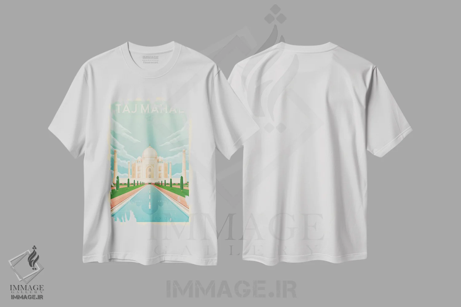 تیشرت سفید طرح دار پوستر سفر تاج محل هند، دکور آسیایی اثر اولا هوپ تراول پوسترز | immage.ir