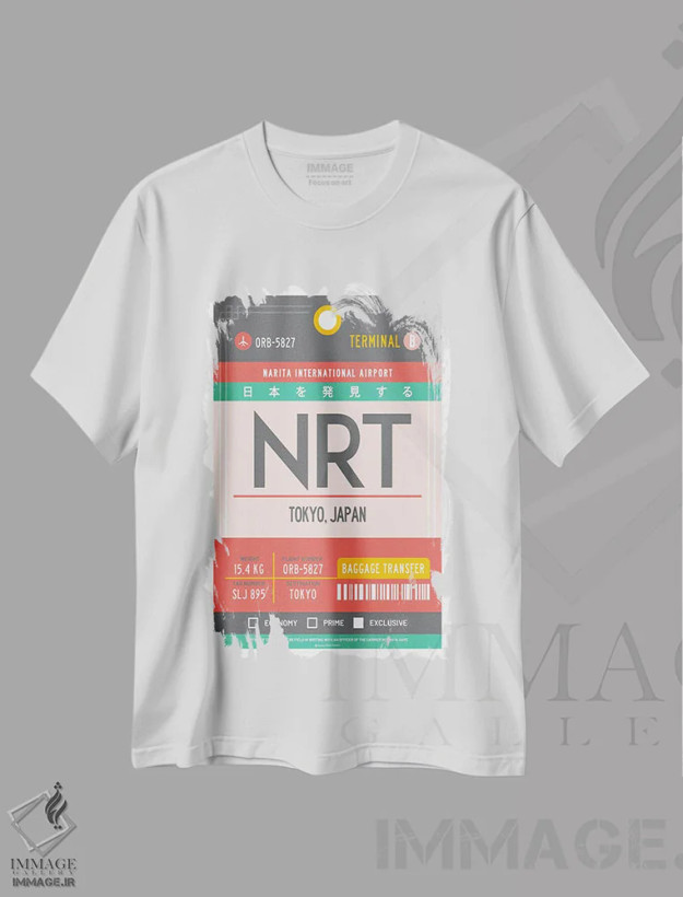 تیشرت سفید طرح دار پوستر سفر با برچسب فرودگاه توکیو ژاپن، تزئینی اثر اولا هوپ تراول پوسترز | فروشگاه ایماژ