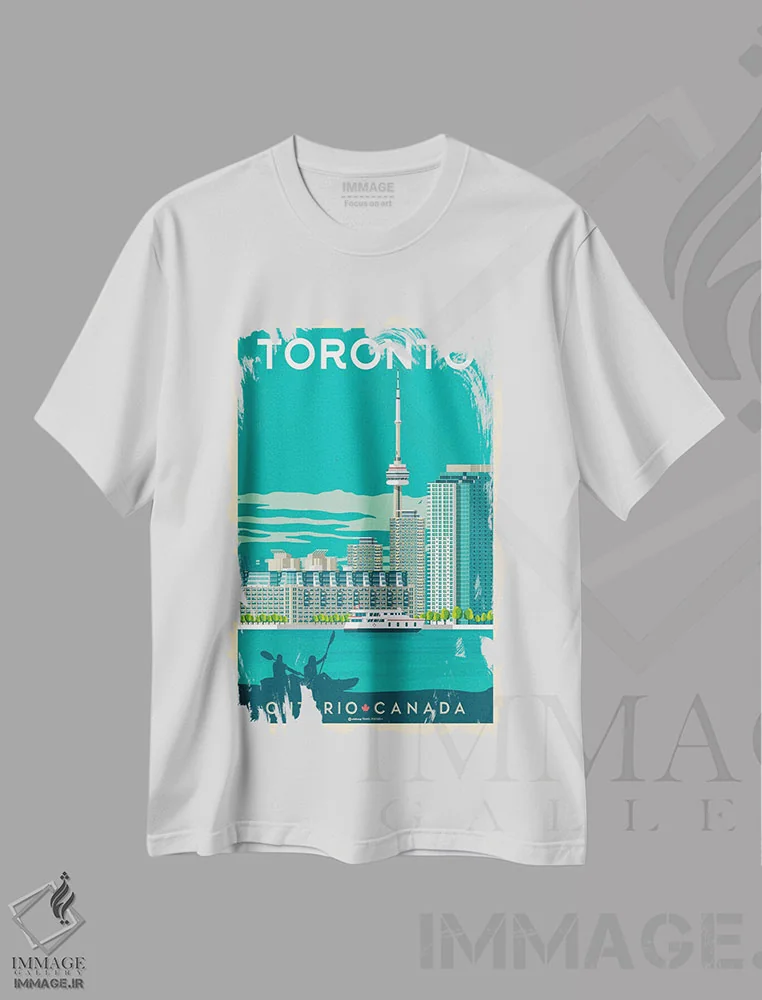 تیشرت سفید طرح دار پوستر سفر تورنتو کانادا، تزئینی اثر اولا هوپ تراول پوسترز | فروشگاه ایماژ