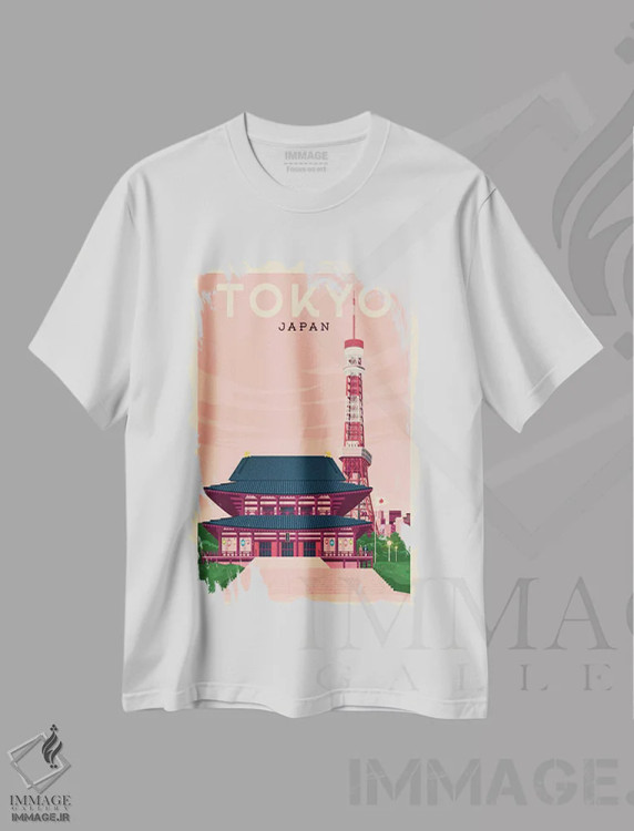 تیشرت سفید طرح دار پوستر سفر توکیو ژاپن، تزئینی اثر اولا هوپ تراول پوسترز | immage.ir