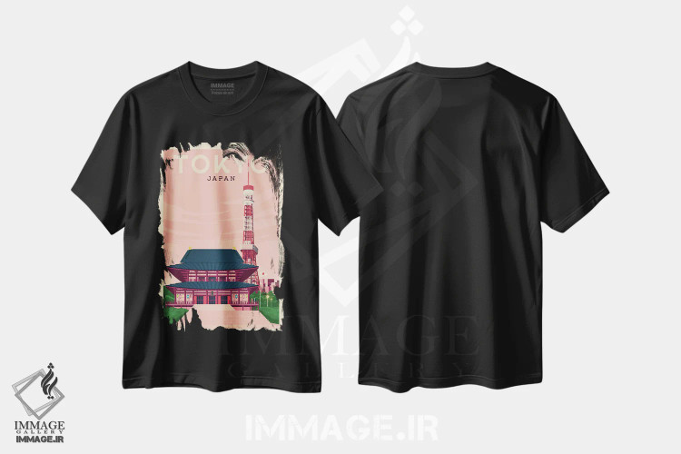تیشرت مشکی طرح دار پوستر سفر توکیو ژاپن، تزئینی اثر اولا هوپ تراول پوسترز | فروشگاه ایماژ