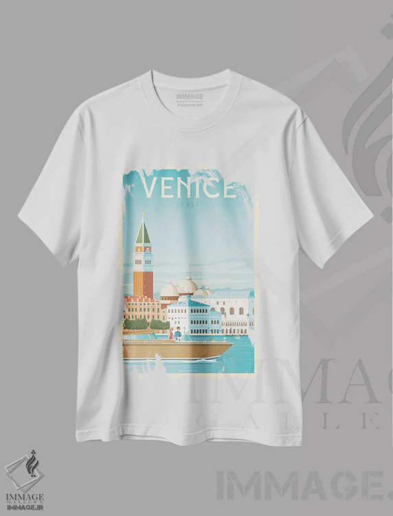 تیشرت سفید طرح دار پوستر سفر ونیز ایتالیا، تزئینی اثر اولا هوپ تراول پوسترز | فروشگاه ایماژ