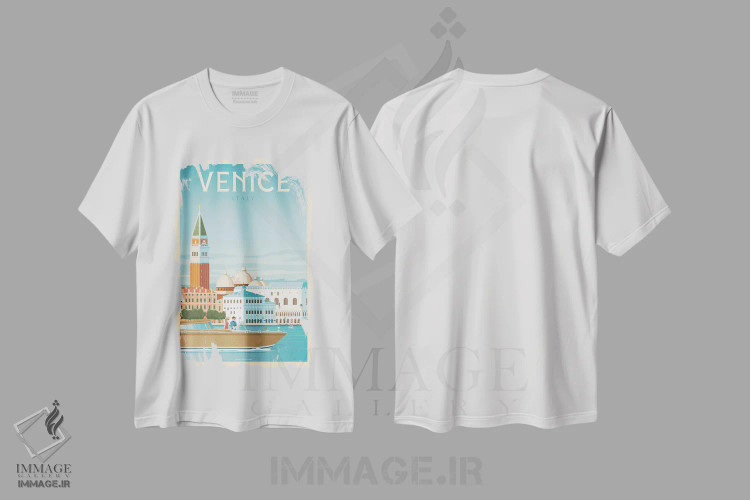 تیشرت سفید طرح دار پوستر سفر ونیز ایتالیا، تزئینی اثر اولا هوپ تراول پوسترز | فروشگاه ایماژ