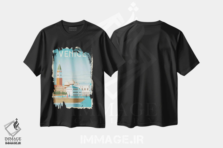 تیشرت مشکی طرح دار پوستر سفر ونیز ایتالیا، تزئینی اثر اولا هوپ تراول پوسترز | immage.ir