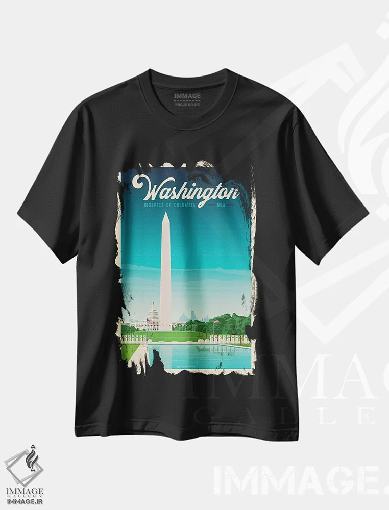 تیشرت مشکی طرح دار پوستر سفر واشنگتن دی سی، تزئینی اثر اولا هوپ تراول پوسترز | فروشگاه ایماژ