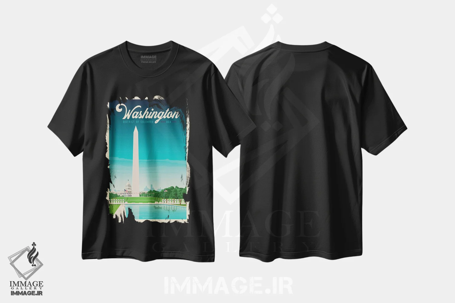 تیشرت مشکی طرح دار پوستر سفر واشنگتن دی سی، تزئینی اثر اولا هوپ تراول پوسترز | فروشگاه ایماژ