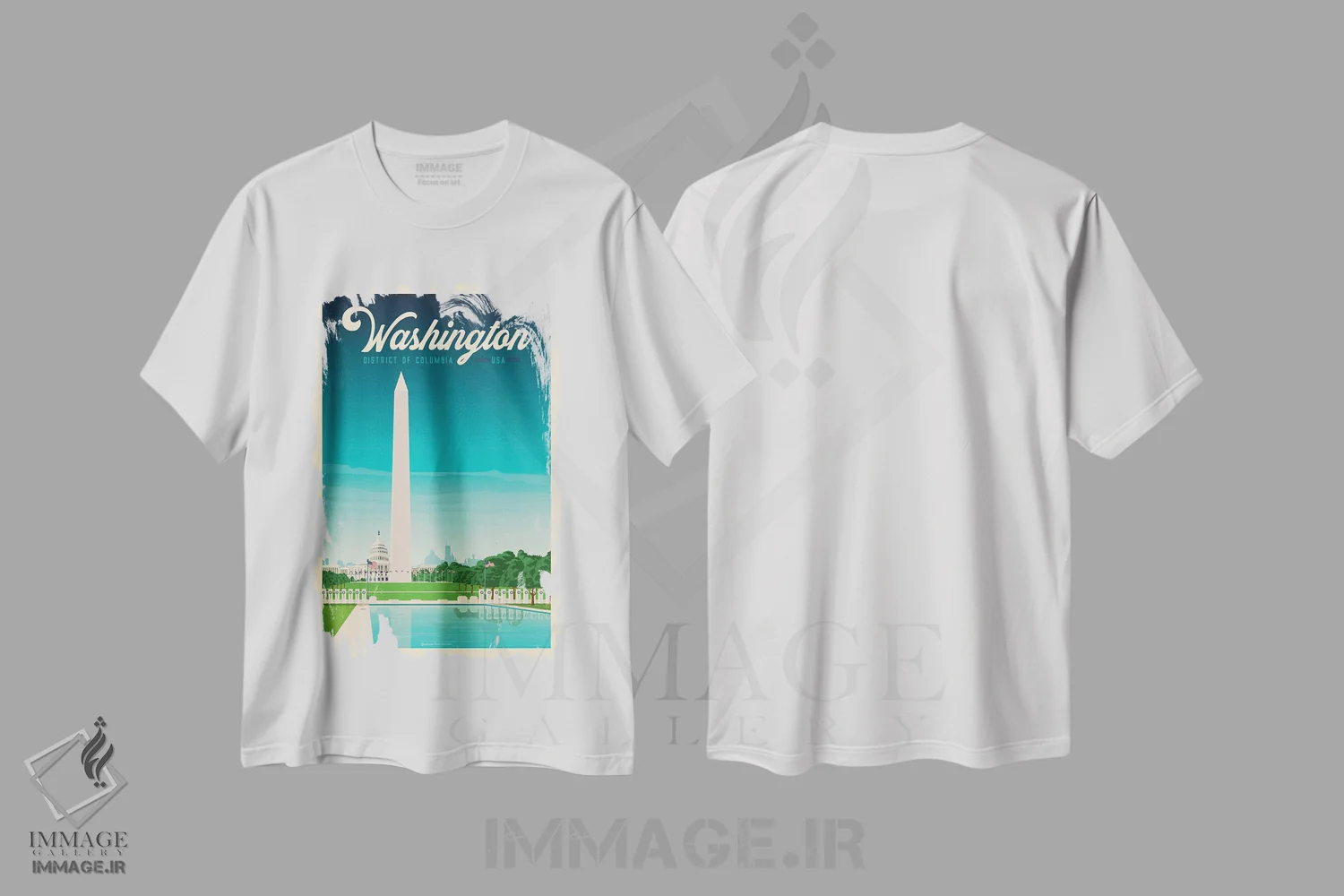 تیشرت سفید طرح دار پوستر سفر واشنگتن دی سی، تزئینی اثر اولا هوپ تراول پوسترز | immage.ir