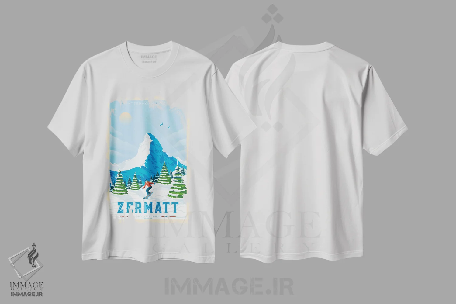 تیشرت سفید طرح دار پوستر سفر زرمات سوئیس، دکور کلبه و لژ اثر اولا هوپ تراول پوسترز | immage.ir