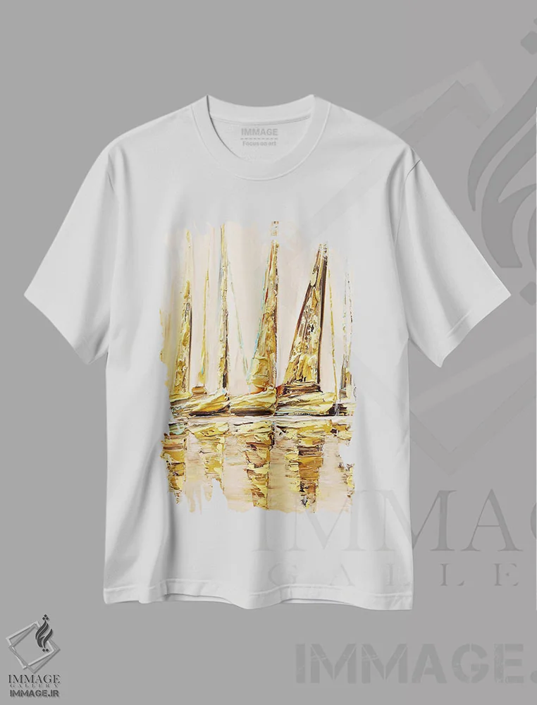 تیشرت سفید طرح دار با من بادبانی کن، هنر فاخر معاصر اثر اوسنات تزدک | immage.ir
