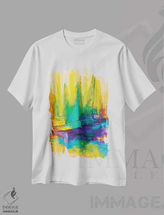 تیشرت سفید طرح دار اقیانوس رنگی، هنر فاخر معاصر اثر اوسنات تزدک | فروشگاه ایماژ