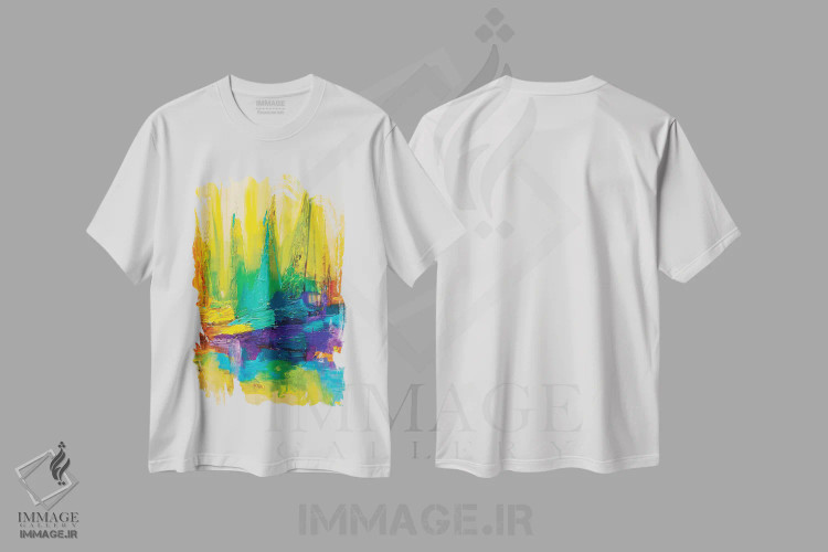 تیشرت سفید طرح دار اقیانوس رنگی، هنر فاخر معاصر اثر اوسنات تزدک | فروشگاه ایماژ