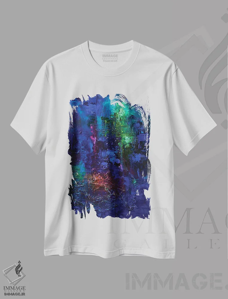 تیشرت سفید طرح دار آبی اثر اوسنات تزدک | immage.ir