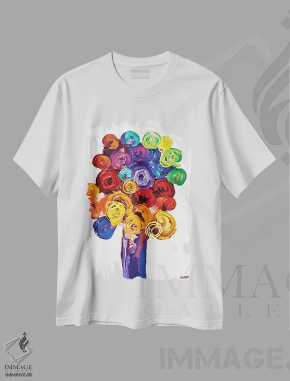 تیشرت سفید طرح دار تسلیم شیرین، مدیوم اثر اوسنات تزدک | immage.ir