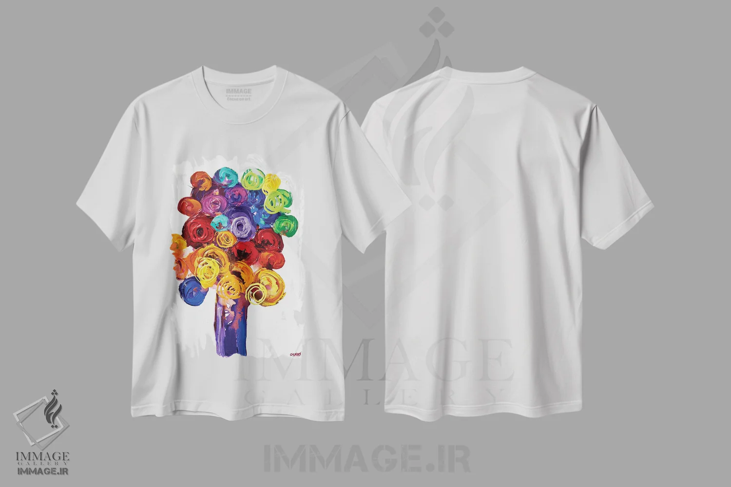 تیشرت سفید طرح دار تسلیم شیرین، مدیوم اثر اوسنات تزدک | immage.ir
