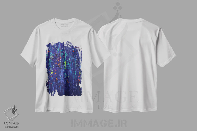 تیشرت سفید طرح دار آبی ۱ اثر اوسنات تزدک | فروشگاه ایماژ