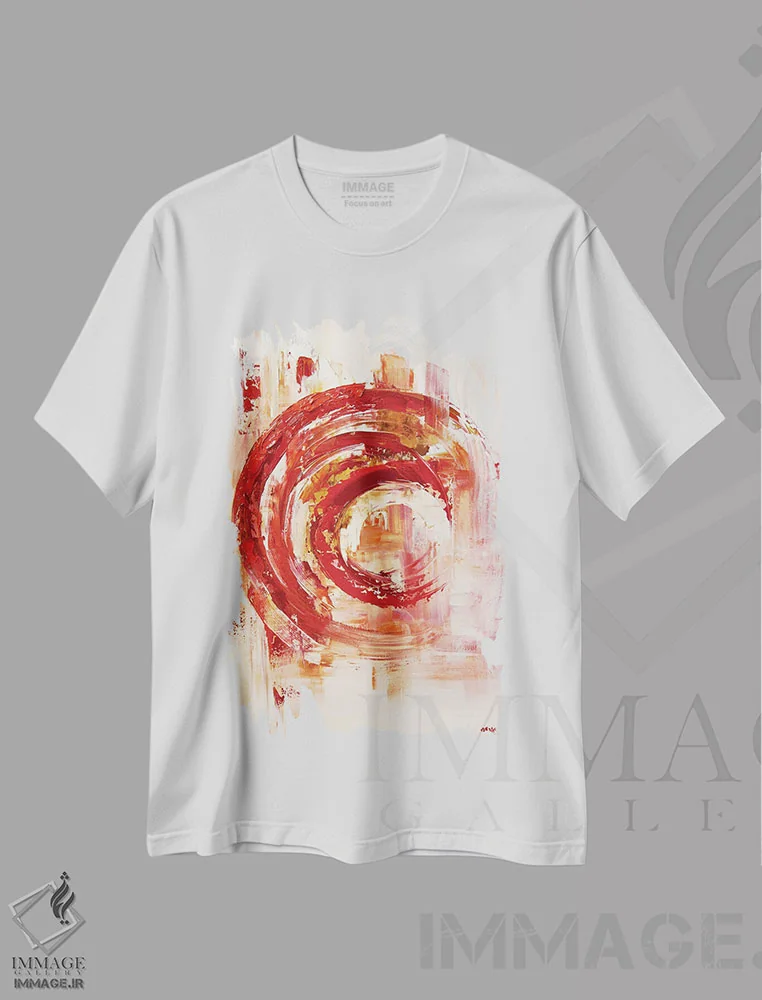 تیشرت سفید طرح دار دایره های مزارع قرمز اثر اوسنات تزدک | immage.ir