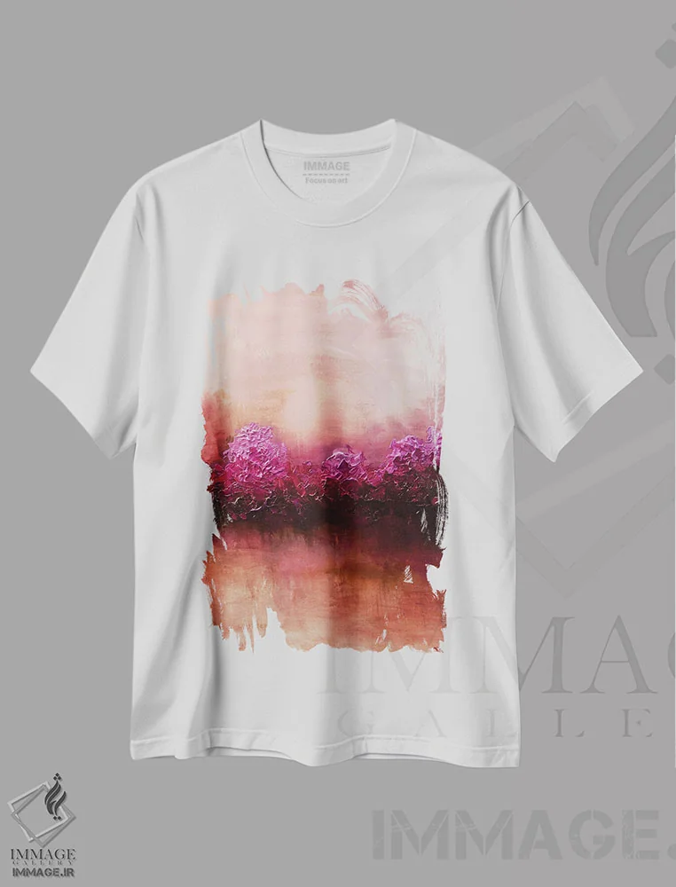 تیشرت سفید طرح دار سپیده دم ۱، آبستره اثر اوسنات تزدک | فروشگاه ایماژ