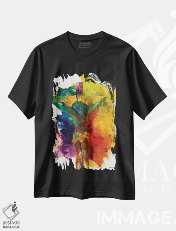 تیشرت مشکی طرح دار عیسی، آبستره اثر اوسنات تزدک | immage.ir