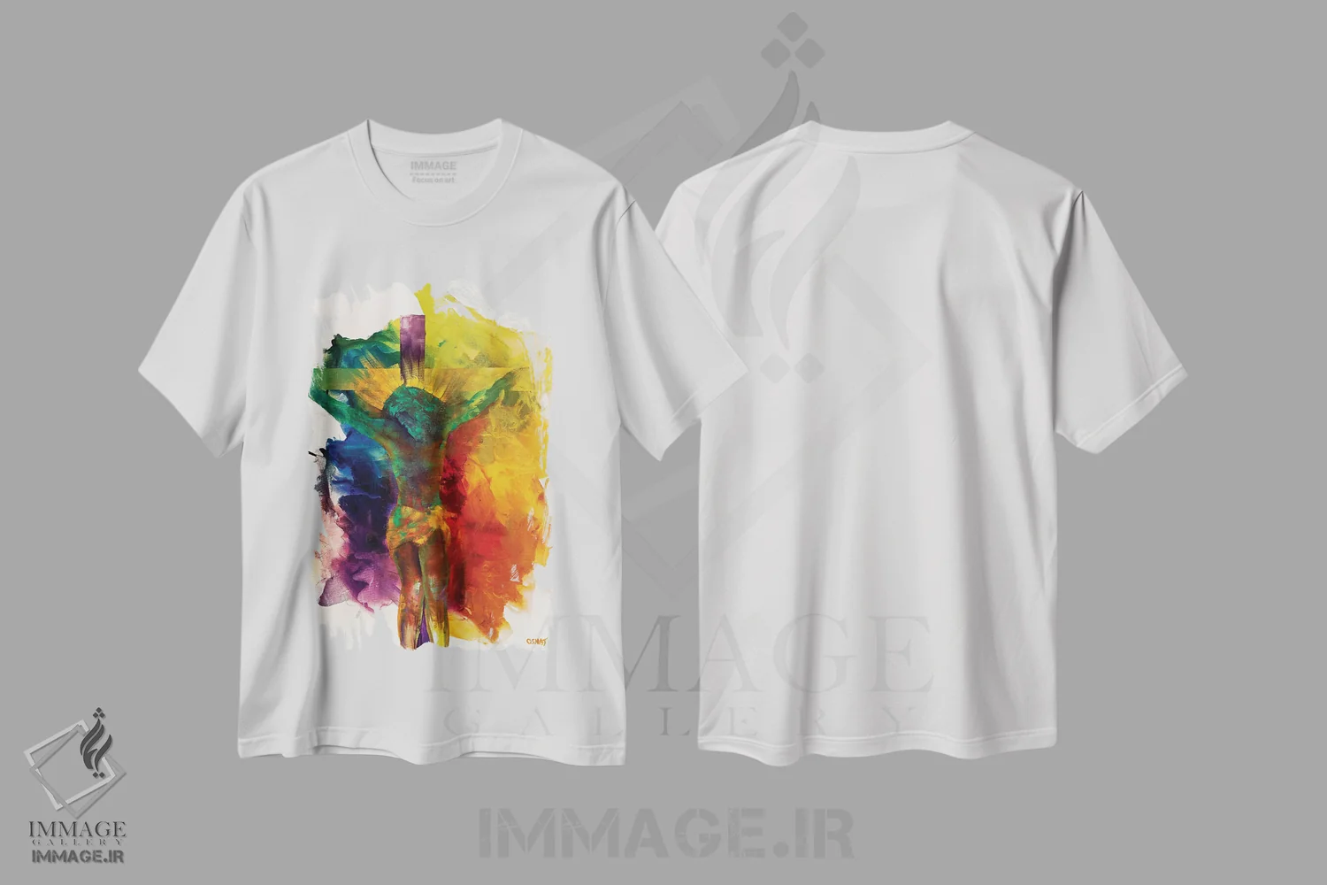 تیشرت سفید طرح دار عیسی، آبستره اثر اوسنات تزدک | فروشگاه ایماژ