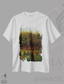 تیشرت سفید طرح دار دریاچه، آبستره اثر اوسنات تزدک | immage.ir
