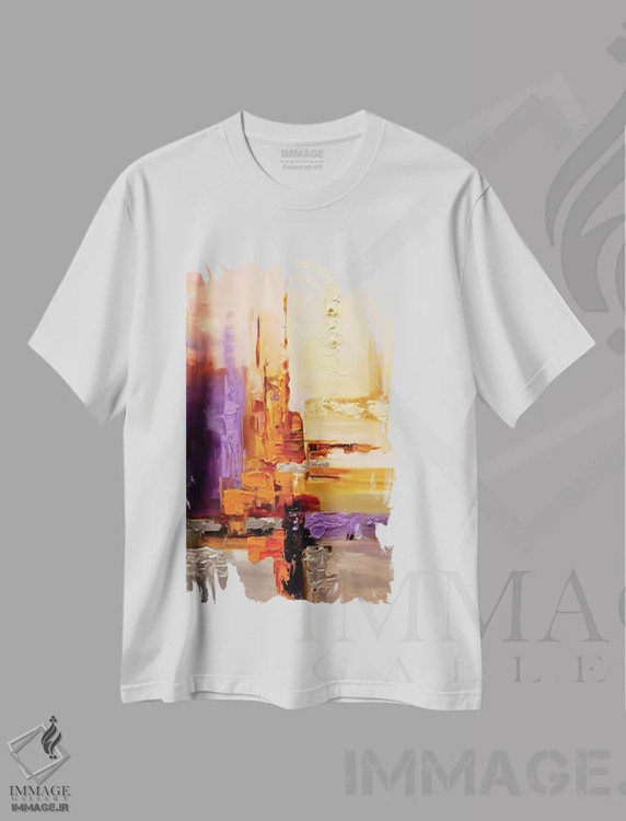 تیشرت سفید طرح دار نظریه نارنجی اثر اوسنات تزدک | فروشگاه ایماژ