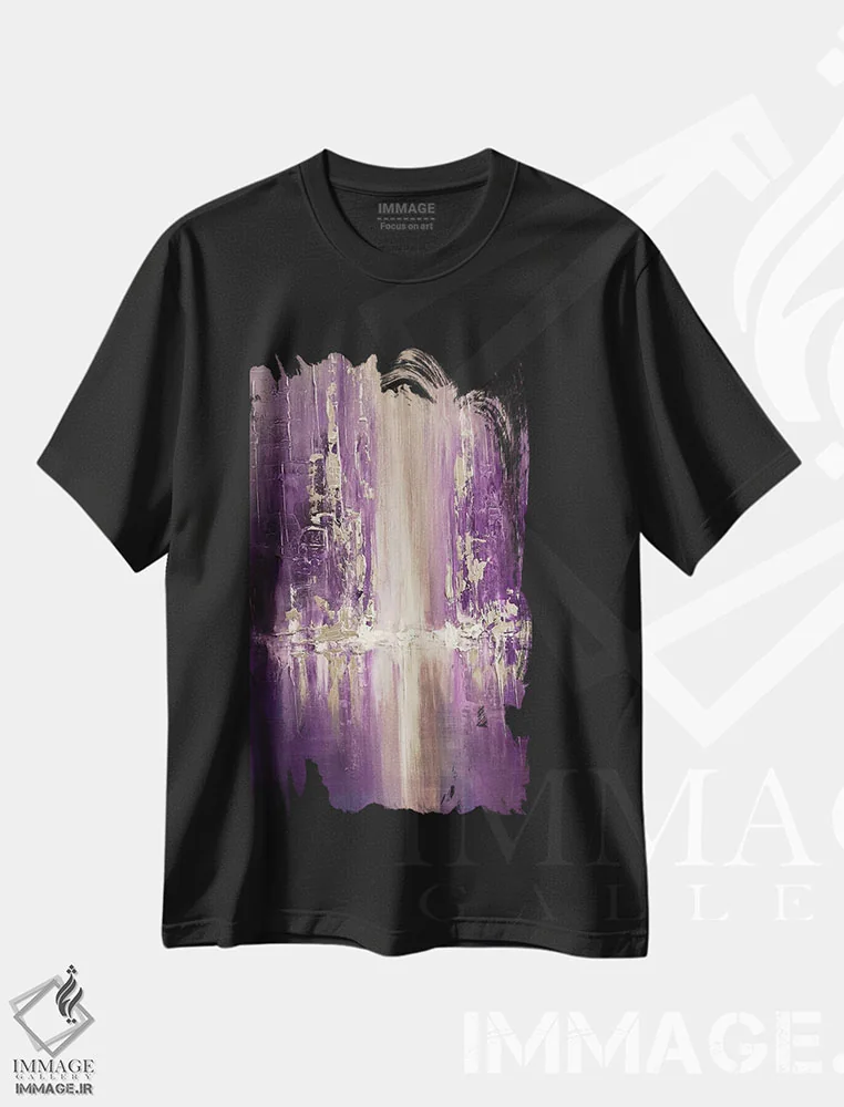 تیشرت مشکی طرح دار باران بنفش، آبستره اثر اوسنات تزدک | immage.ir