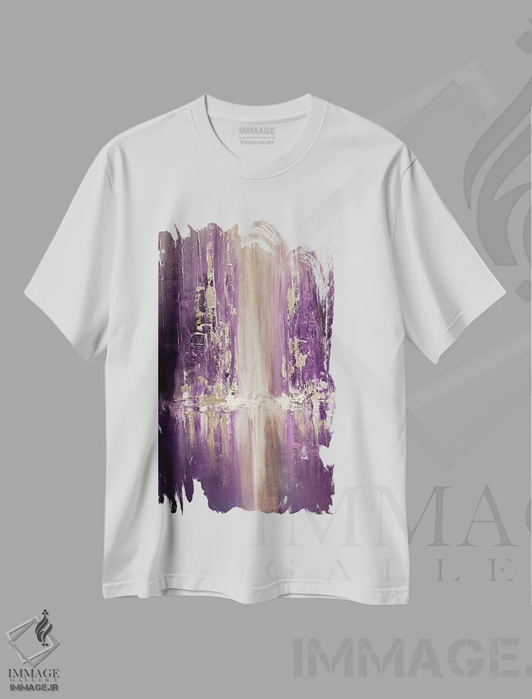 تیشرت سفید طرح دار باران بنفش، آبستره اثر اوسنات تزدک | فروشگاه ایماژ