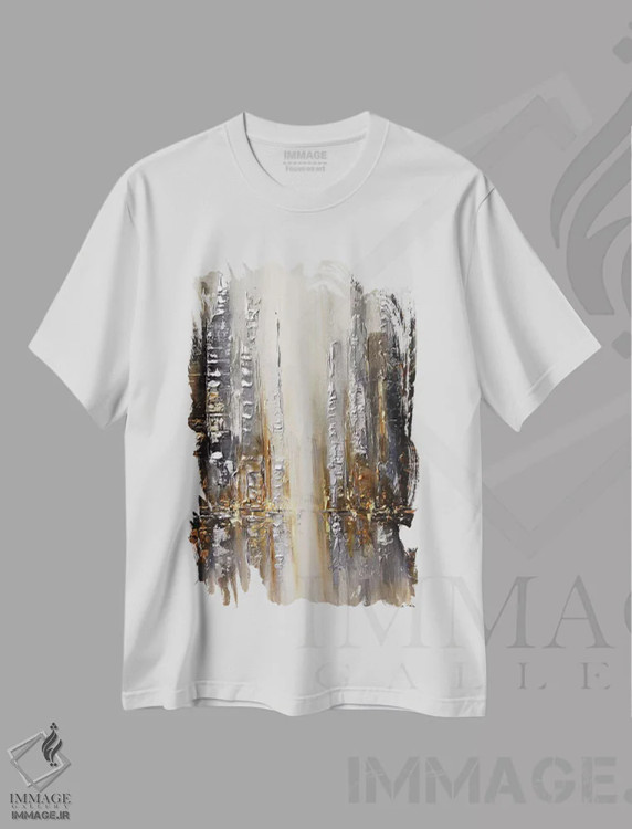 تیشرت سفید طرح دار شهر نقره ای، آبستره اثر اوسنات تزدک | فروشگاه ایماژ