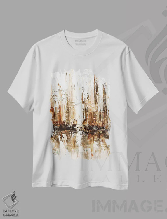 تیشرت سفید طرح دار شهر سفید ۱، آبستره اثر اوسنات تزدک | فروشگاه ایماژ