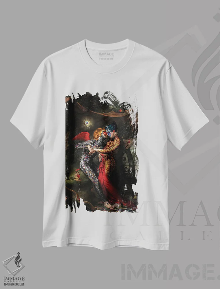 تیشرت سفید طرح دار عدن، دکوراسیون جایگزین اثر اولیور پوچیک | فروشگاه ایماژ