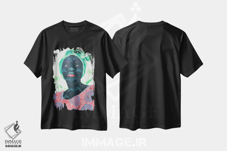 تیشرت مشکی طرح دار کدیجات در زمان تفکر ۲، دکور آفریقایی اثر اولووافمی افولابی | فروشگاه ایماژ