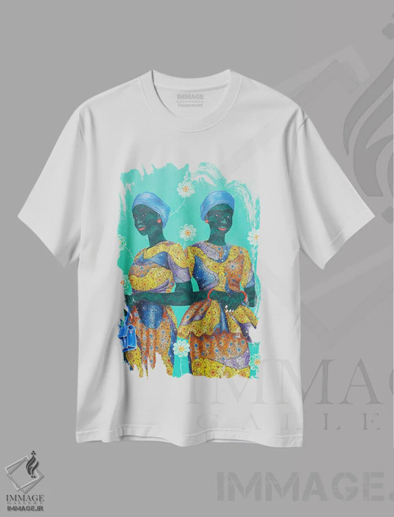 تیشرت سفید طرح دار خواهران در زرد ۳، دکور آفریقایی اثر اولووافمی افولابی | immage.ir