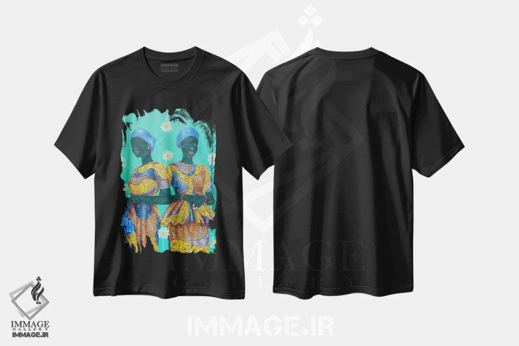 تیشرت مشکی طرح دار خواهران در زرد ۳، دکور آفریقایی اثر اولووافمی افولابی | فروشگاه ایماژ