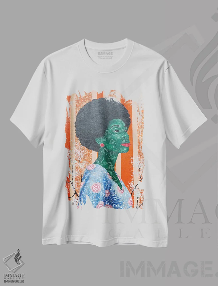 تیشرت سفید طرح دار بینش ۱، دکور آفریقایی اثر اولووافمی افولابی | immage.ir