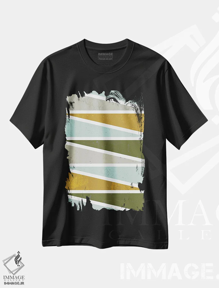 تیشرت مشکی طرح دار مثلث های ۹۰ درجه ۱، آبستره اثر فلت اول | فروشگاه ایماژ